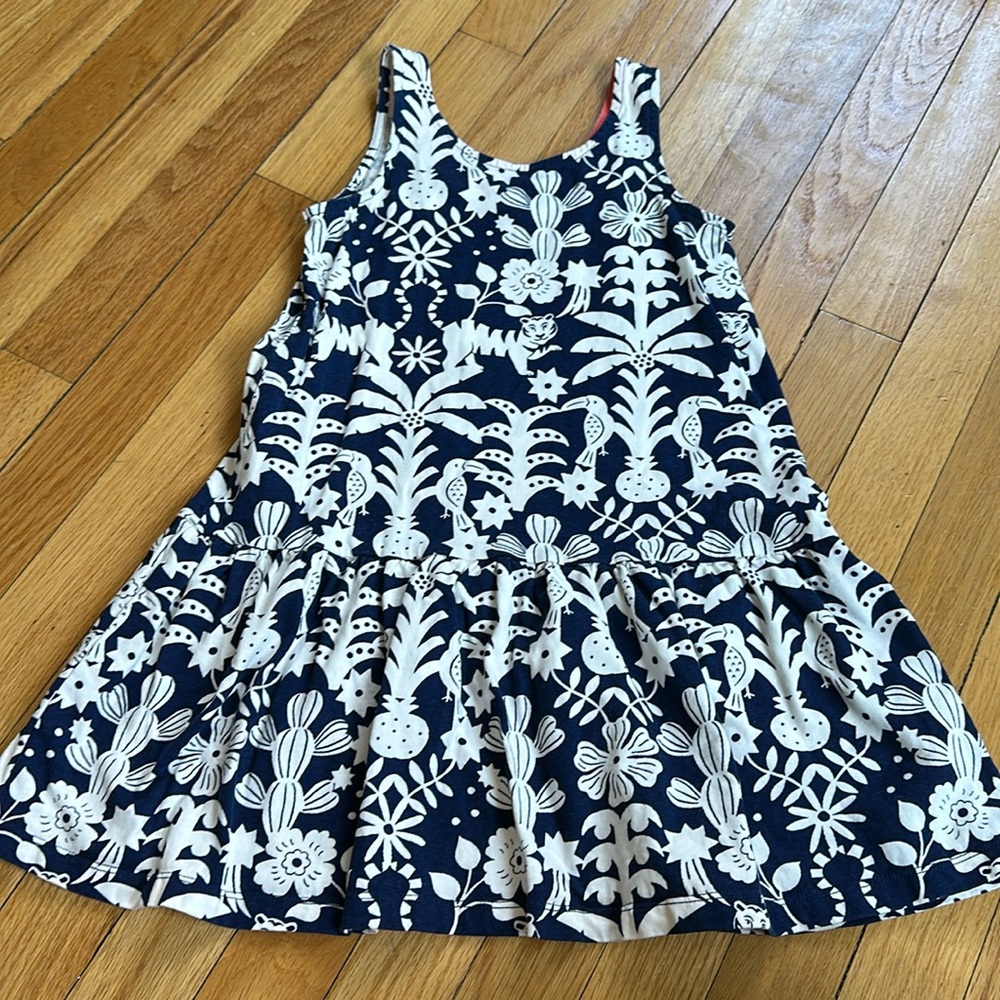 COPY - Mini Boden sleeveless navy and white tank dress with jungle pattern size…